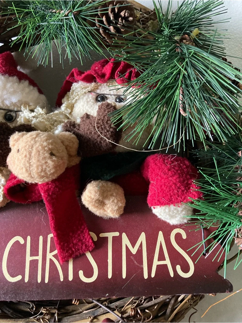 Christmas Twig Wreath Santa Reindeer Merry Christmas Sign 13” Diameter